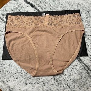 NWT Victoria’s Secret Beige Modal cotton Lace High Leg Bikini Brief Panties XL